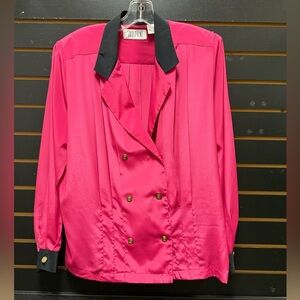 Vintage Josephine Pink Double Breasted Blouse Shoulder Pads Size 10
